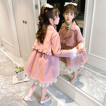 Girls windbreaker coat spring and autumn 2021 new childrens foreign style fashion autumn girls princess style long coat