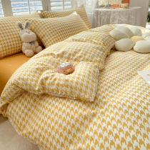 Washed Cotton Ins Nordic Wind Nordic Wind Four Beds Bedding supplies Xiaoqing New quilt cover Bedsheets Students Dormitory Students Three Sets 4