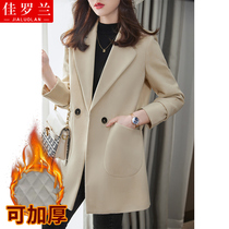 Thick blazer womens autumn and winter thick fashion temperament foreign style high sense long woolen trench coat womens coat