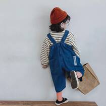 Crooked girl Korean childrens clothing childrens cute wide leg backbelt pants 2021 autumn men and women children Foreign style fashionable straight pants