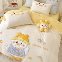 Cute Cartoon Pure Cotton Bed Four Pieces 100 Of 100 All Cotton Childrens Bed Quilt Cover Dormitory Bed Linen Three sets 4