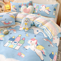 Cartoon Pure Cotton Bed Four Pieces 100 Of 100 All Cotton Children Girls Dormitory Bed Goods Three Sets Bed Linen Bedquilt 4