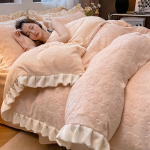 2023 double-sided thickened milk flannel bed with four pieces of covered bed linen coral suede bed pint plus suede quilt cover