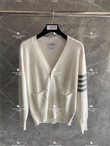Thom Browne Japan 20 autumn winter tb classic V collar pure cotton jacket male and female identical knitted cardiovert