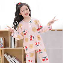 Childrens pajamas Summer thin cotton silk suit Long sleeve baby home air conditioning clothes Girls cotton Poplin girls home clothes
