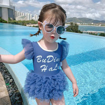 2021 summer childrens swimsuit Middle and small childrens baby Western style swimsuit Girl one-piece swimsuit little girl mesh Korean