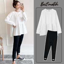 Pregnant Woman Online Red Suit Fashion Boomer Jersey Undershirt 2022 Spring Autumn Long Sleeve Blouse Loose slim medium long T-shirt
