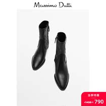 When season ex-gratia Massimo Dutti woman shoes black pointed western wind leather fashion short boot denim boots 11178850800