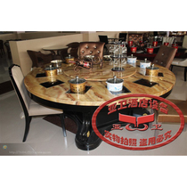 (Ya Wei) hot pot restaurant table marble hot pot table gas stove induction cooker solid wood hot pot table and chairs