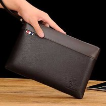 Mens European and American atmospheric hand-in-hand clutch Youth business mobile phone bag simple Litchi pattern soft surface leather clip clutch bag