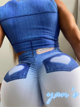 YANS American EVY fitness sports suit denim fitness jacket equipment fake denim fitness pants shake sound