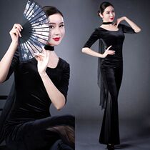 Autumn and winter New body training clothing female self-cultivation elegant etiquette instructor golden velvet dark buckle practice dance suit