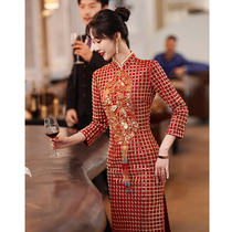 High-end Chinese cheongsam toast bride 2021 new thank-you banquet dress return door engagement dress wedding winter