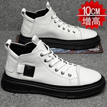 Summer Leather Shoes Mens Youth Fashion Tide Cards Genuine Leather Breathable High Help Heightening Mens Shoes 10cm Casual Little Leather Shoes