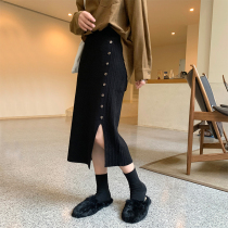 Knitted skirt women autumn and winter 2021 New Tide skirt winter with sweater Korean side open fork skirt
