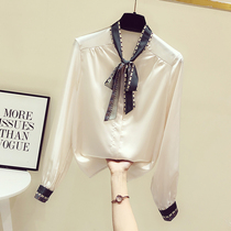 Chiffon long sleeve shirt autumn wear 2021 new female Korean version loose design sense niche bow foreign style top
