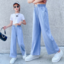 Girl pants Summer thin Childrens Sky silk jeans outwear loose broadlegged pants foreign air CUHK Scout Summer Clothing Tide