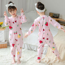 Spring and autumn children conjoined pajamas female baby one-piece clothes large boy sleepwear long sleeve thin and anti-pedaling by boy like toilet