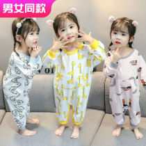 Children one-piece clothes thin spring autumn female baby pure cotton long sleeve boy air conditioning pajamas pyjamas baby Summer anti-cool