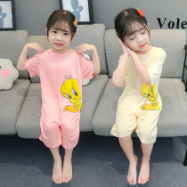 Children conjoined pyjamas girls anti-kick Harvest sleeping bag cute Modale Summer thin womens baby air conditioning suit