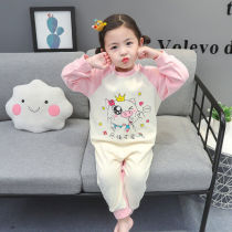 Children Conjoined Spring Autumn Cartoon Cute dress Dress Girl baby Long sleeves Anti-kick pyjamas Anti-cool girl Home Residence Suits