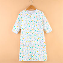 Baby Sleeping Gown Pure Cotton Spring Fall Mid Thick Childrens Home Dress Sleeping Dress Sleeping Dress Male Girl Baby Long Sleeve Anti-Kick Quilt