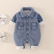 Baby Spring Out Conjoined Clothes Men And Women Baby Denim Gvet Newborn Clothing Nets Red Autumn Thickened Climbing Clothes