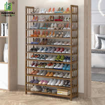 Shoe rack household simple door storage space economy multi-layer solid wood dust-proof shoe cabinet bamboo shoe shelf