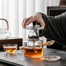 Light luxury creative glass Tibetan gold tea Heat-resistant thickened side teapot high temperature tool Small household cooking bubble number filter steaming