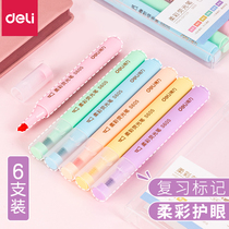 Deli soft color highlighter pen students use key marker pen to take notes Childrens Painting axe pen triangle pen macaron color pen 6 color marker pens light color hand account pen