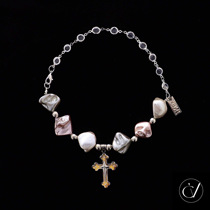  PKSCVI spot national tide natural shaped pearl diamond-set cross pendant retro necklace CIYAVENI