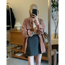 Autumn and winter new pink corduroy work shirt womens spring and autumn design sense niche casual shirt coat top