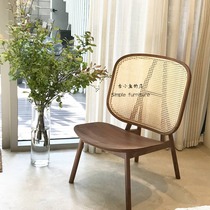 Ancient fish retro rattan sofa chair solid wood leisure chair homestay sofa chair ins simple single rattan chair