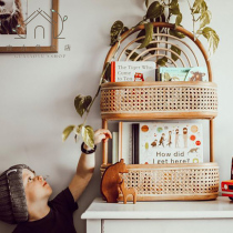 Ancient fish Nordic rattan wall shelf Bed and breakfast living room bedroom decoration wall-mounted retro French storage rack