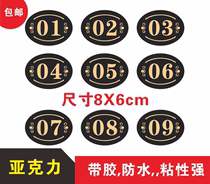 Hotel dining room table number table plate number plate acrylic digital sticker dormitory number plate number wall sticker