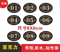 Hotel dining room table number table plate number plate acrylic digital sticker dormitory number plate number wall sticker