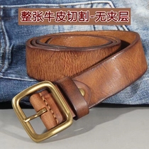 Old-fashioned cowhide belt mens belt strong and durable genuine leather American retro belt head layer handmade casual belt