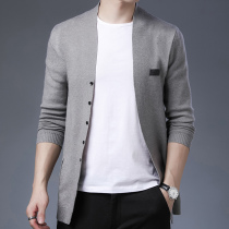 Mens knitted cardigan spring and autumn thin wear Korean casual loose autumn collarless jacket Autumn Sweater