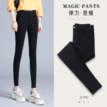 Underpants woman outside wearing spring autumn new high waist display slim black small foot elastic plus suede magic pants 90% little black pants