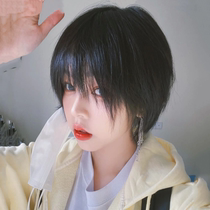 Korean version handsome female man wig Neutral oblique bangs short straight hair set Pseudo-Zhengtai prom makeup cos fake hair