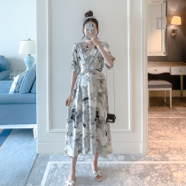 Maternity clothes summer fashion dresses INS wind mid-length net red models can breastfeed temperament floral long skirt summer