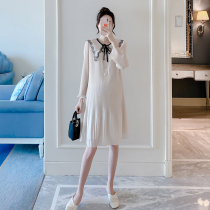 Maternity dress spring dress 2021 fashion lapel pleated loose Korean version of long chiffon small skirt