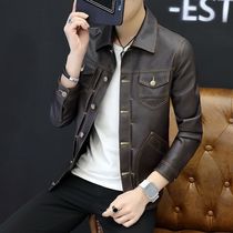 Leather leather clothing men 2021 spring and autumn Korean version of slim handsome motorcycle clothing leather jacket youth trend handsome coat