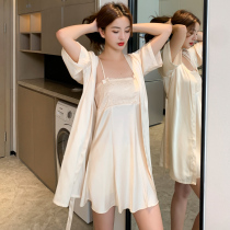 Sleepwear Womens Summer Real Silk Slim 2022 New Spring Autumn Ice Silk Sexy Harnesses Sleeping Skirts Home Suits Two Sets