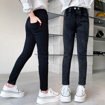 Girls plus velvet pants autumn and winter black high-elastic slim childrens pencil pants big children Girl magic pants Foreign Air small feet