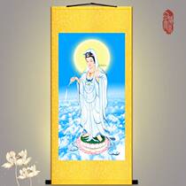 Dishui Guanyin Bodhisattva portrait white dress Guanyin Empress Buddha statue hanging painting Buddha Hall dedicated to silk cloth painting scroll painting