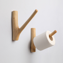 Creative tree branch roll paper holder adhesive hook non-perforated hook hook kitchen wall hanging homestay toilet toilet solid wood tissue holder
