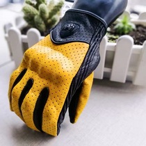 Four Seasons Cement Grey New Fugu Harei Motorcycle Gloves Riding Locomotive for men and women Anti-fall genuine leather yellow breathable