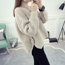 Pullover sweater female student Korean loose large size bat sleeve front short back long student sweater sweater women jacket