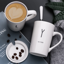 Creative personality Cup ceramic mug with lid spoon drinking water trend couples men and women household milk coffee cup